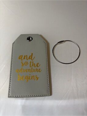Casmonal 'And so Adventure begins' faux leather luggage tag gray